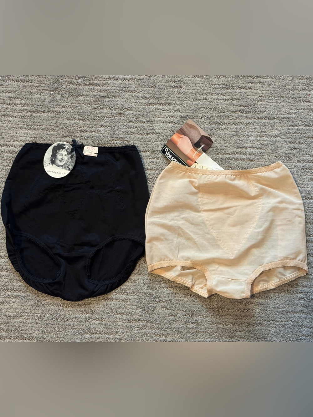 2 NWT Vintage Olga & Vassarette High Rise Brief Shapewear Shorts Black & Beige